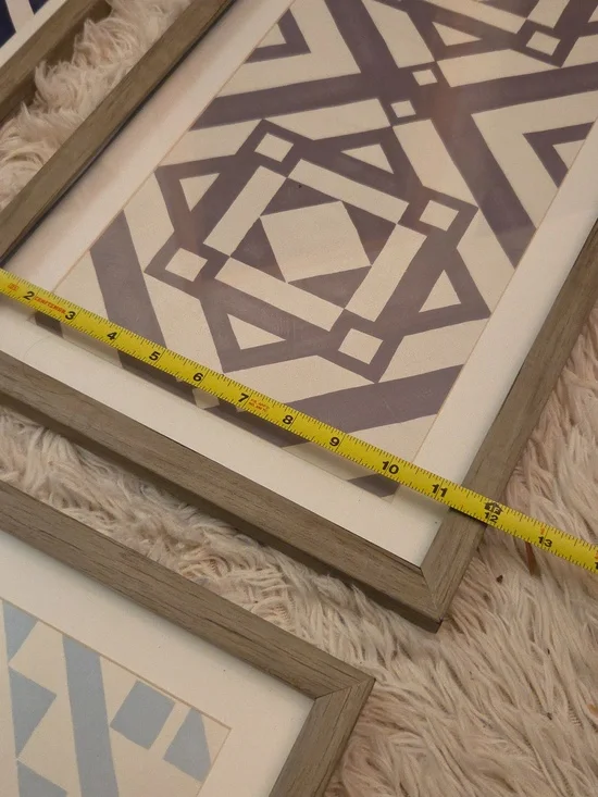 Trio Geometric Framed Wall Art Set - Blue and Gray Quilt Pattern - Picture 4 of 5